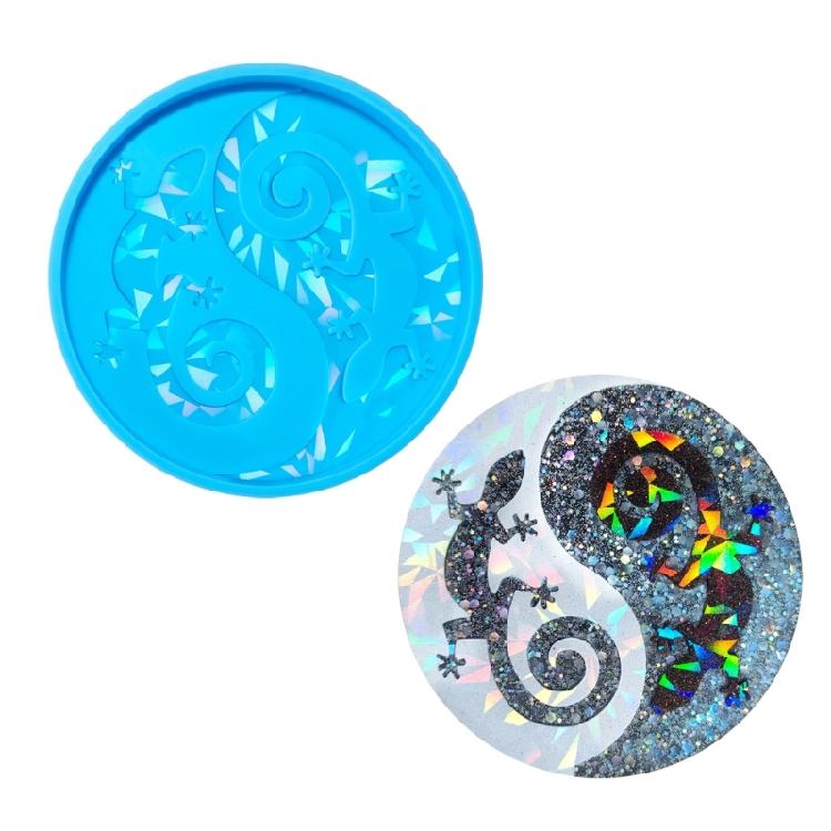 Силиконовая форма для подстаканников Гекконы с голографическим эффектом, легкое извлечение, узор Гекконы , для рукоделия с эпоксидной смолой синий