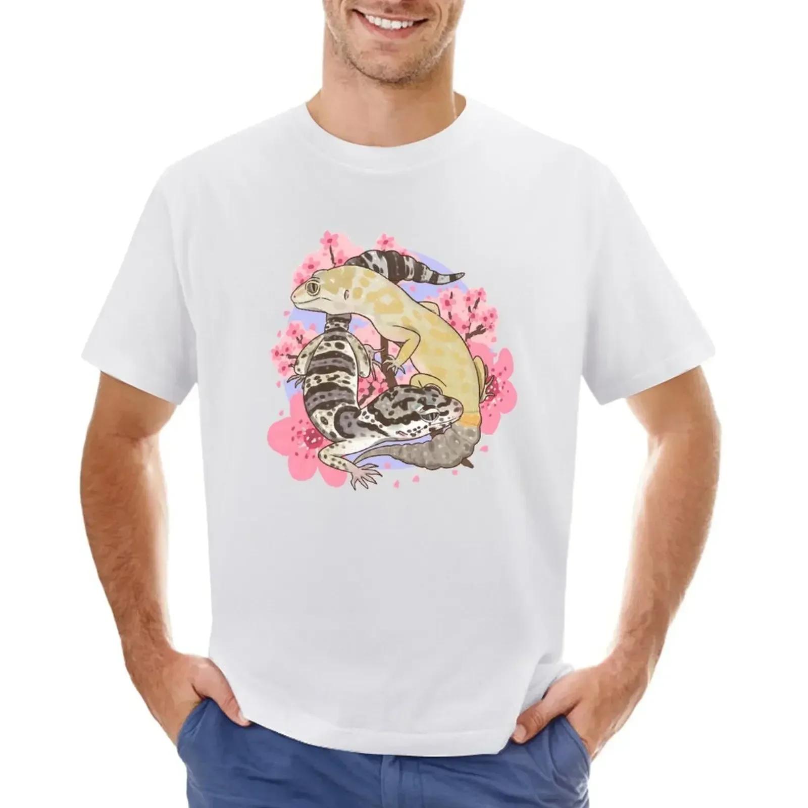 Леопардовые гекконы и Сакура Футболки новая коллекция кавайная одежда Одежда унисекс M